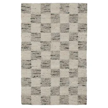 9' X 12' Beige Wool Checkered Hand Woven Area Rug