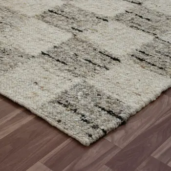 9' X 12' Beige Wool Checkered Hand Woven Area Rug