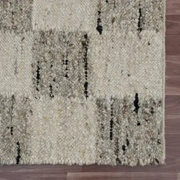 9' X 12' Beige Wool Checkered Hand Woven Area Rug