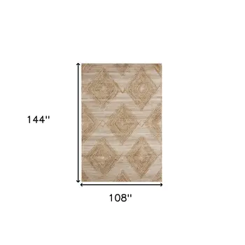 9' X 12' Brown and Ivory Geometric Hand Woven Non Skid Area Rug