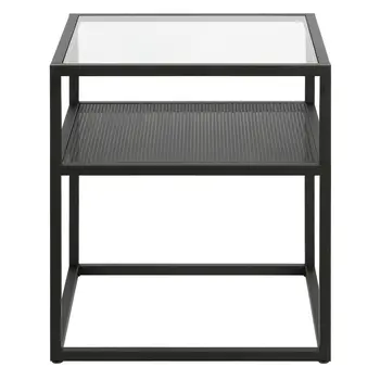 22" Black And Clear Glass And Steel Square End Table With Shelf