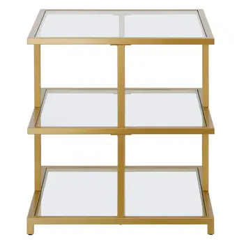 24" Brass And Clear Glass And Steel Square End Table With Two Shelves