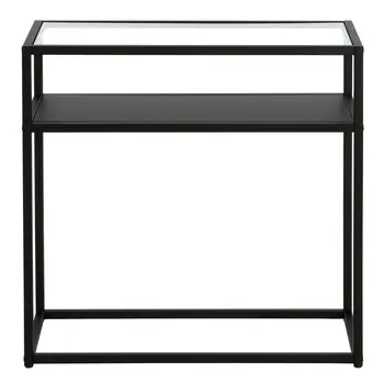 24" Black And Clear Glass And Steel End Table With Shelf