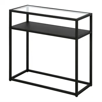 24" Black And Clear Glass And Steel End Table With Shelf