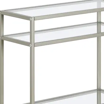 24" Nickel And Clear Glass And Steel End Table With Two Shelves