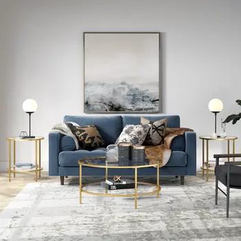 22" Brass And Clear Glass And Steel Round End Table With Shelf