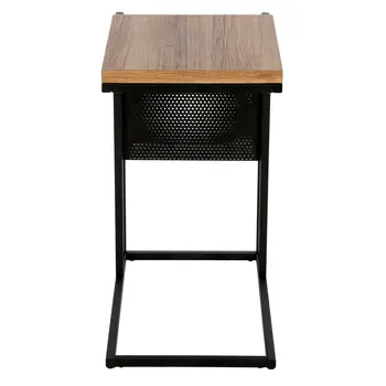 22" Brown and Black Wood and Steel End Table With Magazine Holder
