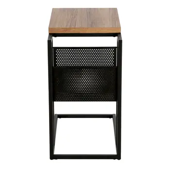 22" Brown and Black Wood and Steel End Table With Magazine Holder