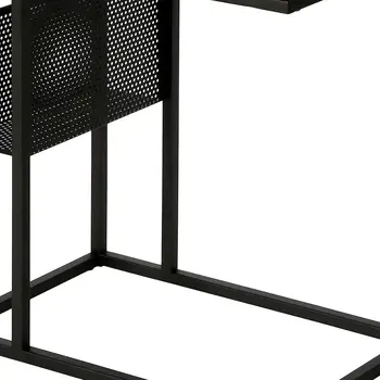 22" Brown and Black Wood and Steel End Table With Magazine Holder