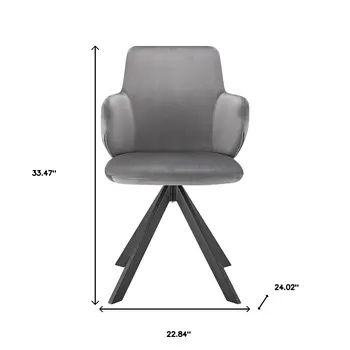 Gray And Black Upholstered Velvet Dining Arm Chair