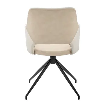 Beige and Black Upholstered Fabric And Faux Leather Open Back Dining Arm Chair
