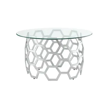 32" Clear And Silver Glass And Iron Round Coffee Table