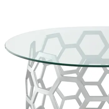 32" Clear And Silver Glass And Iron Round Coffee Table