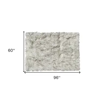 5' X 8' Gray Faux Sheepskin Printed Area Rug