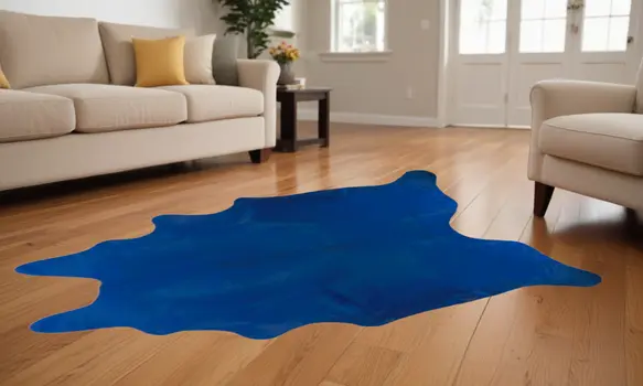 6' X 7' Cobalt Cowhide Hand Knotted Area Rug