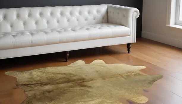 5' X 7' Gold Cowhide Hand Knotted Area Rug