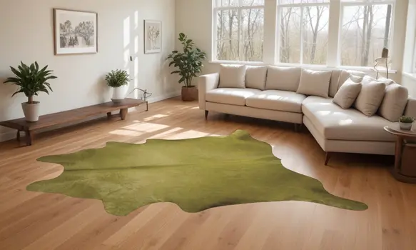 6' X 7' Lime Green Cowhide Hand Knotted Area Rug