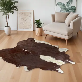 5' X 7' Brown and White Cowhide Handmade Area Rug