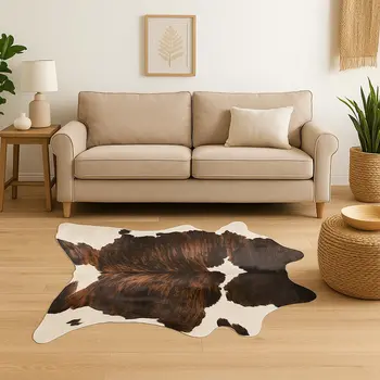 5' X 7' Brown and White Cowhide Hand Knotted Area Rug