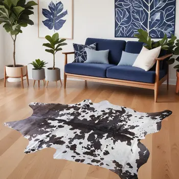 5' X 7' Brown and White Cowhide Hand Knotted Area Rug