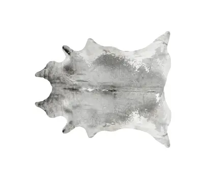 6' X 7' Gray and White Cowhide Hand Knotted Area Rug