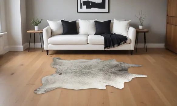 5' X 7' Taupe and Ivory Cowhide Hand Knotted Area Rug