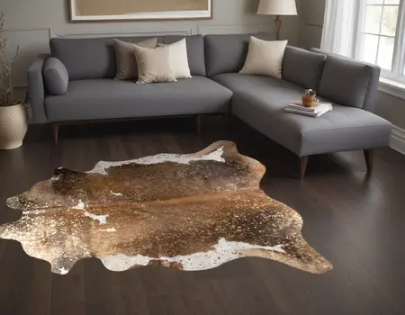5' X 7' Brown and White Cowhide Hand Knotted Area Rug