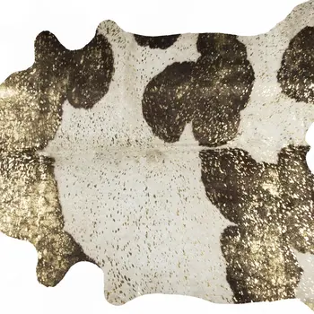 5' X 7' Ivory Brown and Gold Cowhide Hand Knotted Area Rug