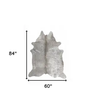 5' X 7' Gray and Silver Genuine Cowhide Hand Knotted Area Rug