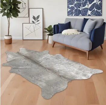 5' X 7' Gray and Silver Genuine Cowhide Hand Knotted Area Rug