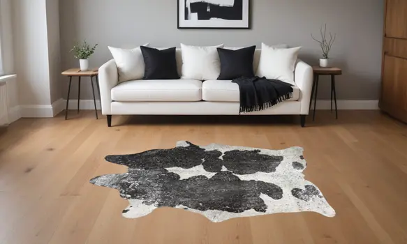 5' X 7' Black and White Cowhide Hand Knotted Area Rug