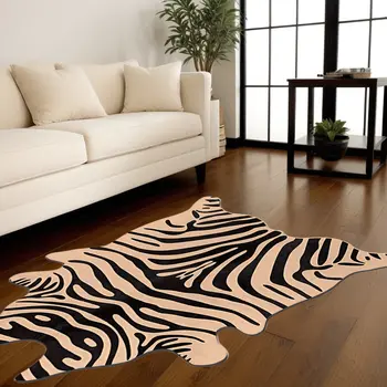 6' X 7' Black and Tan Zebra Print Genuine Cowhide Area Rug