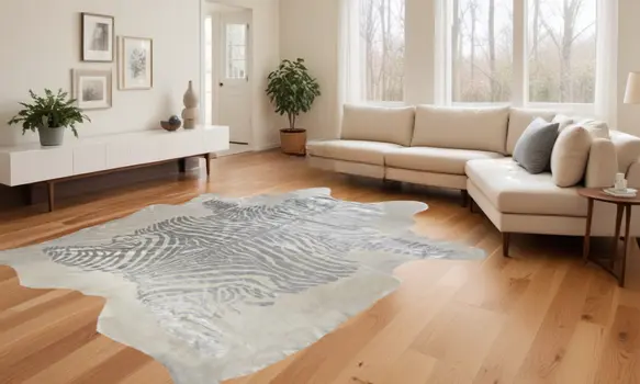 6' X 7' Silver and Ivory Cowhide Hand Knotted Area Rug