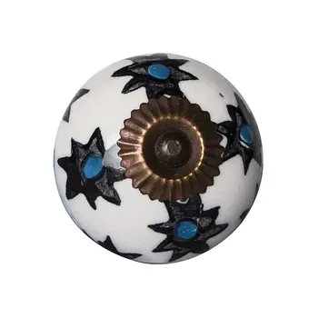 Set of Eight Black And White Ceramic And Metal Drawer Pull Knobs