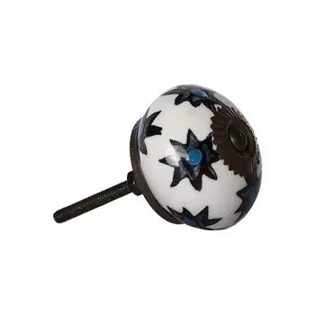 Set of Eight Black And White Ceramic And Metal Drawer Pull Knobs
