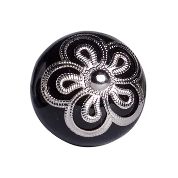 Set of Eight Black And Silver Ceramic And Metal Drawer Pull Knobs