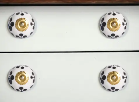 Set of Eight Black And White Ceramic And Metal Drawer Pull Knobs