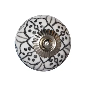 Set of Eight Black And White Ceramic And Metal Drawer Pull Knobs