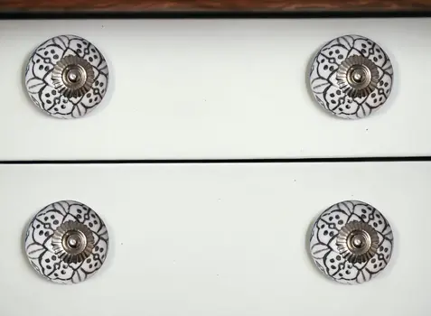 Set of Eight Black And White Ceramic And Metal Drawer Pull Knobs