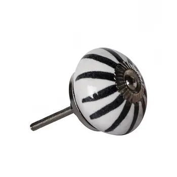 Set of Eight Black And White Ceramic And Metal Drawer Pull Knobs