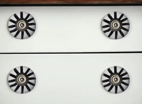 Set of Eight Black And White Ceramic And Metal Drawer Pull Knobs