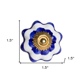 Set of Eight Blue And White Ceramic And Metal Drawer Pull Knobs