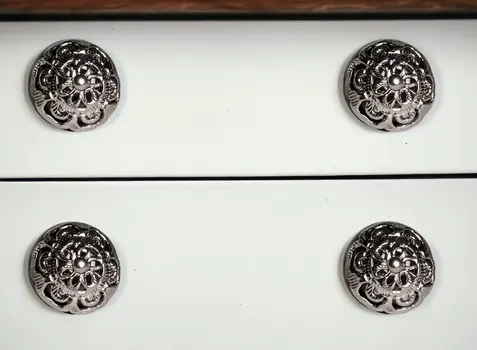 Set of Eight Black And Silver Ceramic And Metal Drawer Pull Knobs