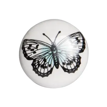 Set of Eight Black And White Ceramic And Metal Drawer Pull Knobs