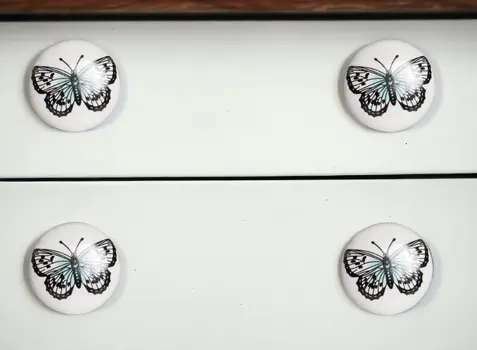 Set of Eight Black And White Ceramic And Metal Drawer Pull Knobs