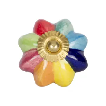 Set of Eight Blue And Green Ceramic And Metal Drawer Pull Knobs