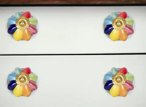 Set of Eight Blue And Green Ceramic And Metal Drawer Pull Knobs
