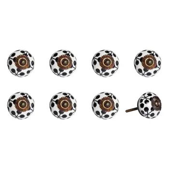 Set of Eight Black And White Ceramic And Metal Drawer Pull Knobs