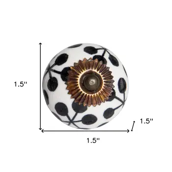 Set of Eight Black And White Ceramic And Metal Drawer Pull Knobs