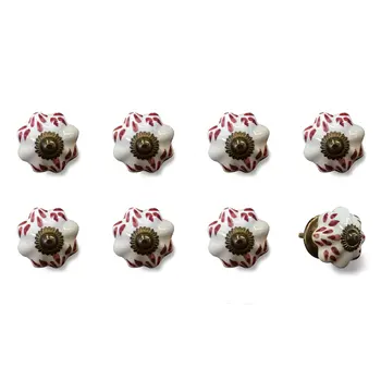 Set of Eight Brown And White Ceramic And Metal Drawer Pull Knobs